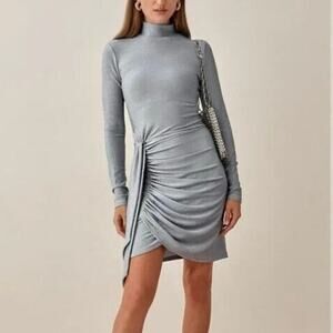 Reformation Paprika Light Blue Sparkle Long Sleeve Mini Dress Large